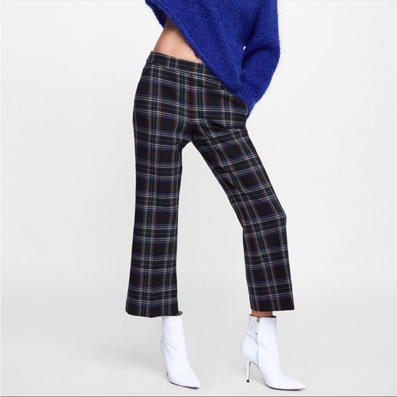 Zara Pants - ZARA Women’s Plaid Kick Flare Knit Crop Pants Size US 12